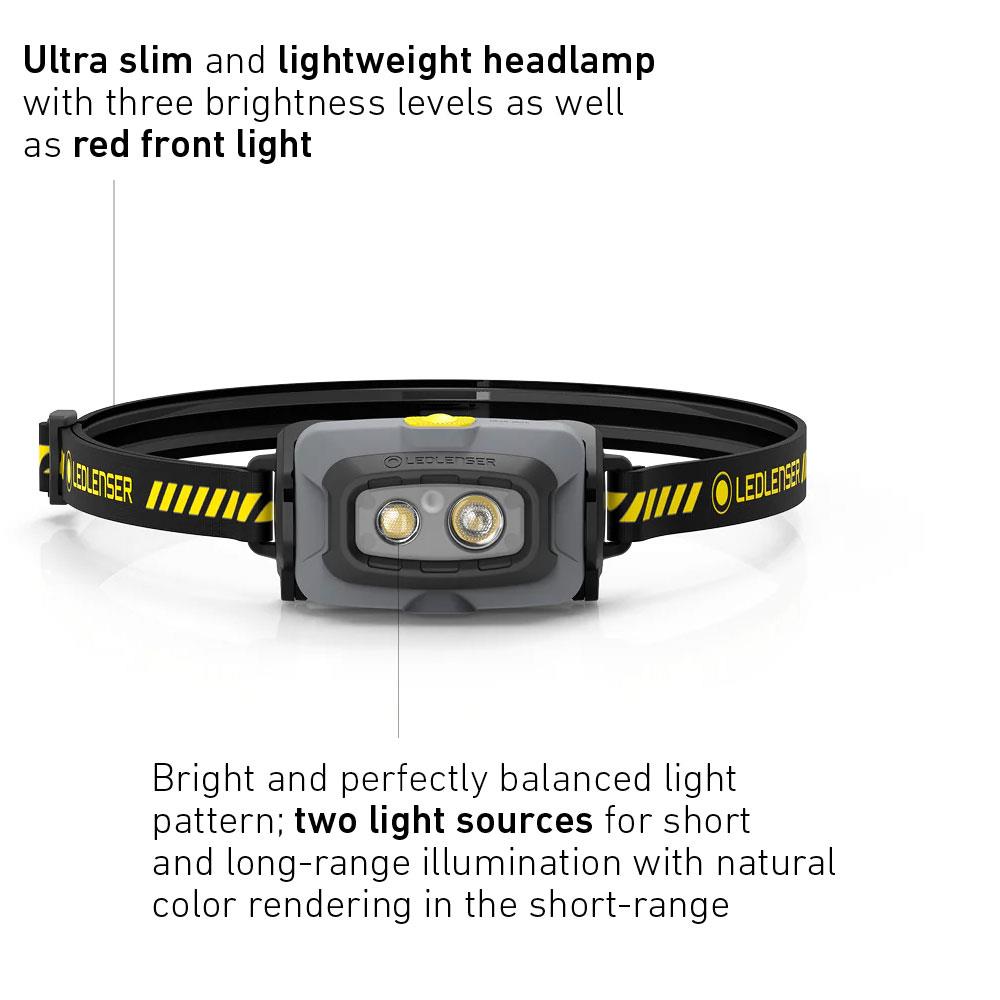 Ledlenser HF4R Core - Lampe frontale LED à intensité réglable, rechargeable (1000 mAh), IP68, 500 lm