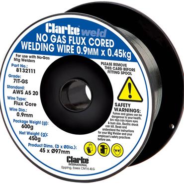 CLARKE 8132111 No Gas Flux Cored Welding Wire 0.9mm x 0.45kg