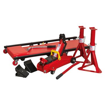SEALEY 5 Piece Lifting Kit 2tonne Inc. Jack, Axle Stands, Creeper, Chocks & Wrench, JKIT01