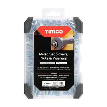 TIMCO TRAY620 Mixed Screws, Nuts,  Washers Set - Zinc, 199 Piece