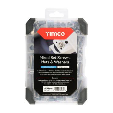 TIMCO TRAY640 Mixed Tray - Set Screws Nuts Washers – A2 Stainless Steel, 199 Piece