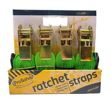 ProSolve BDV1714BP 25mm x 5m x 750kg Ratchet Tie-Down Straps, Pack of 4