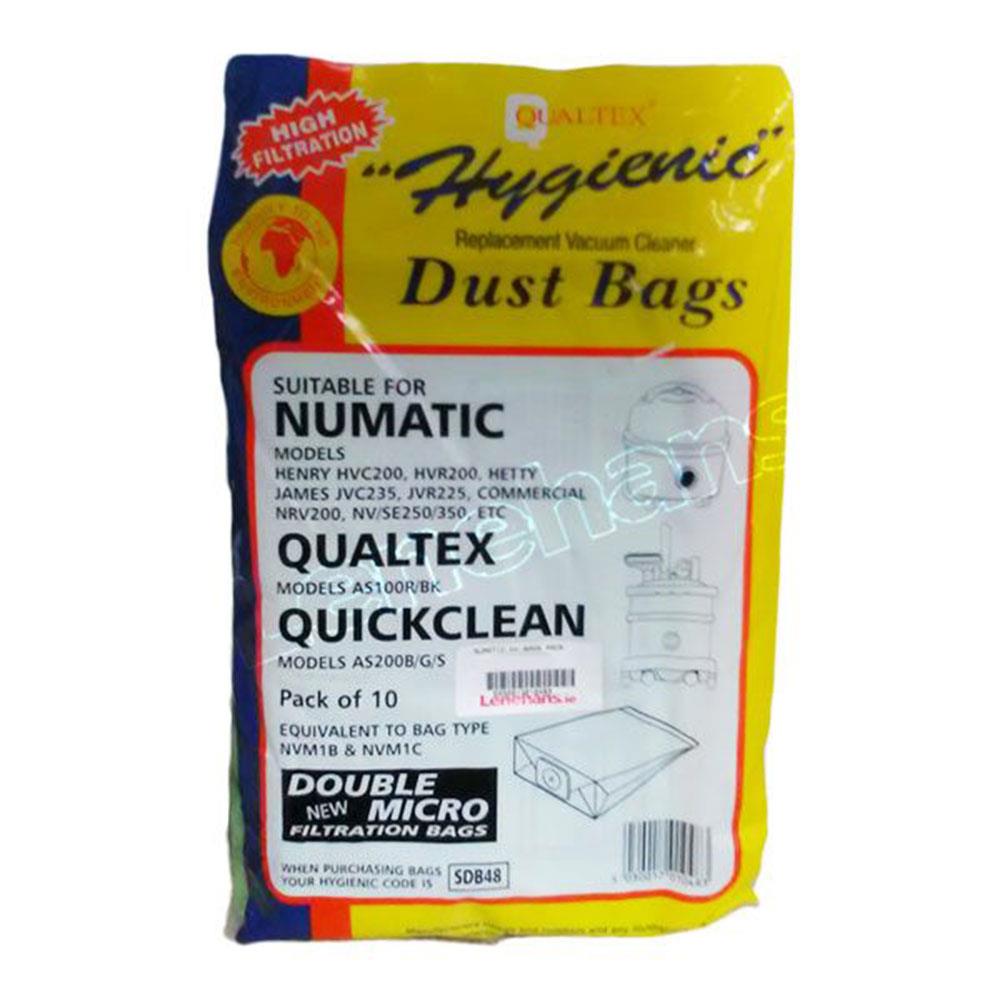 NUMATIC SDB48 Qualtex Hygienic Vacuum Cleaner Dust Bags, Pack Of 10