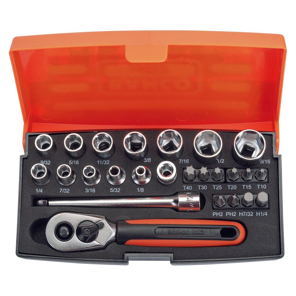 Bahco SL25AF 25 Piece 1/4" Drive Imperial Socket and Bit Set available