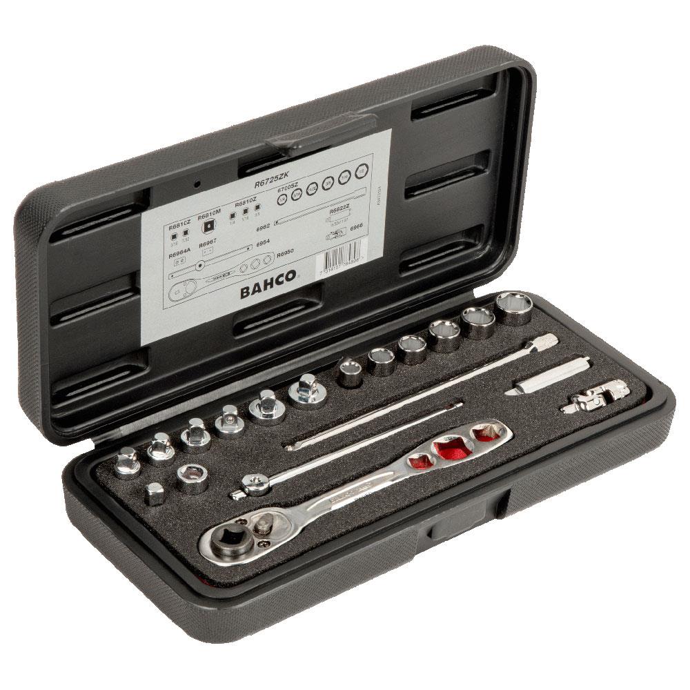 Bahco R6725ZK 19 Piece1/4" Square Drive Socket Set with Imperial Hex Profile & Refrigeration