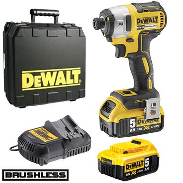 DeWALT DCF887P2 18 Volt XR Lithium-Ion Brushless Impact Driver, 2 x 5.0Ah Batteries