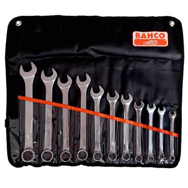 BAHCO 111Z/11T Imperial Flat Combination Wrench Set - 11 Piece Set - Black Plastic Pouch