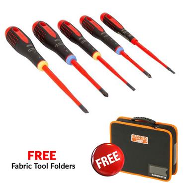 BAHCO BE-9882SL ERGO Slim VDE Insulated Slotted and Pozidriv Screwdriver Set with 3-Component Handle
