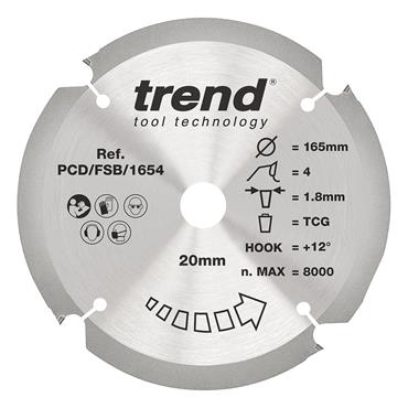 TREND 165mm X 4T X 20mm Fiberbroad Saw Blade, C1PCD/FSB/1654
