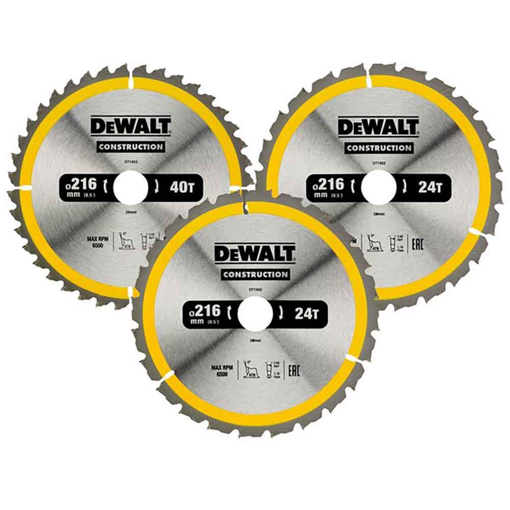 DEWALT DT1962QZ Construction Circular Saw 216mm Blade, 3 Piece Set available online Caulfield