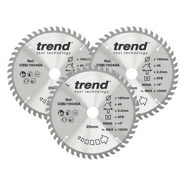 TREND 160mm X 20mm X 48T Diameter Craft Saw Blade, 3 pack CSB/160/3PK