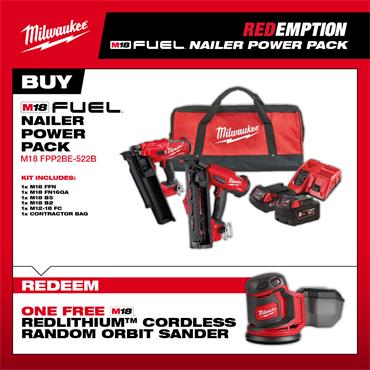 MILWAUKEE M18FPP2BE-522B 18V Nailer Twin Kit, 1 x 5.0Ah & 1 x 2.0Ah Batteries