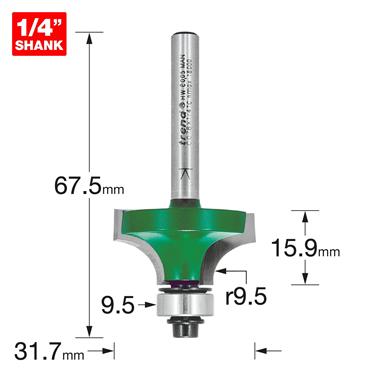 Trend Craft Pro 15.9mm 1/4" Bearing Guided Round Over Router Cutter, C078X1/4TC