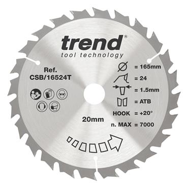 Trend 165mm x 20mm x 24T, Thin Kerf Sawblade - CSB/16524T 