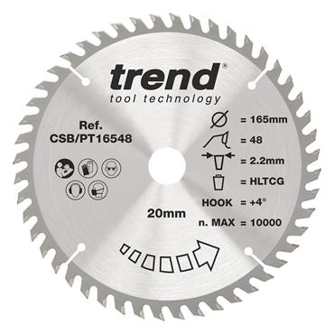 TREND 165 x 20 x 48T CraftPro Fine Finish cut Saw Blade for Plunge Saw- CSB/PT16548 
