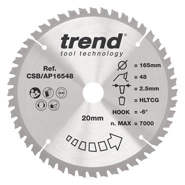 TREND 165 x 20 x 48T Craft Saw Blade Aluminium and Plastic - CSB/AP16548