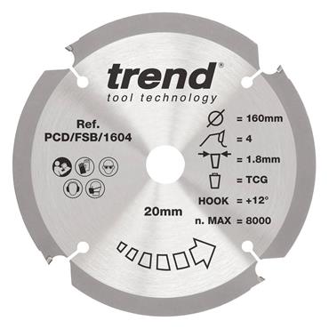 TREND TC1PCD/FSB/1604 PCD Fibre Cement Circular Saw Blade 160mm x 20mm x 4T