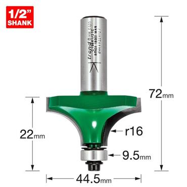 Trend C198X1/2TC Bearing Guided Round Over Ovolo 16mm Radius