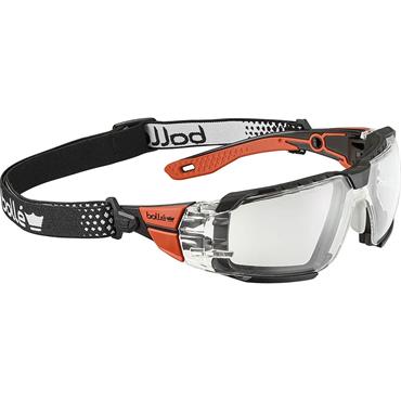 BOLLE RUSXMN11E RUSH+ 2.0 XP Safety Glasses, Hybrid clear, Medium/Large, Black/Red Frame