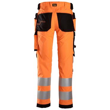 SNICKERS 6243 High-Vis Class 2, Stretch Trousers Holster Pockets, Orange/Black