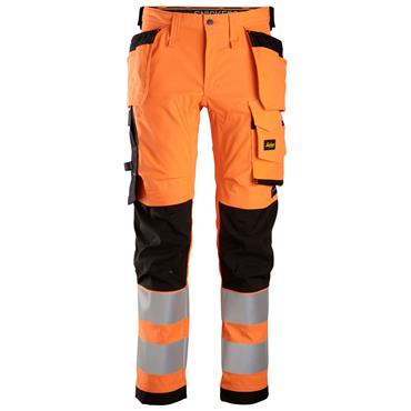 SNICKERS 6243 High-Vis Class 2, Stretch Trousers Holster Pockets, Orange/Black