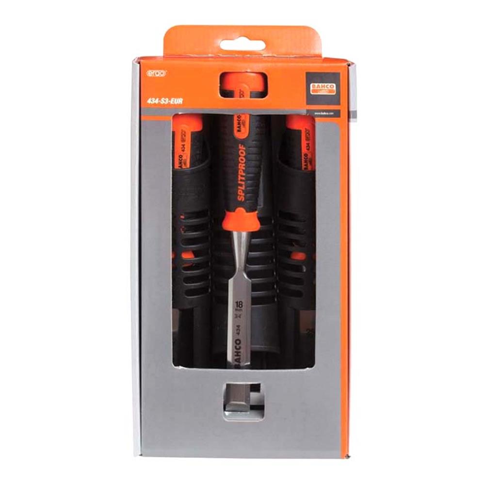Bahco 434S3EUR 3 Piece Bevel Edge Wood Chisel Set available online