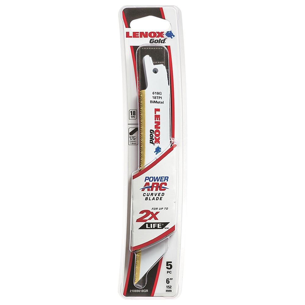 Lenox Gold Power Arc Curved Metal Reciprocating Saw Blades 5 Pack