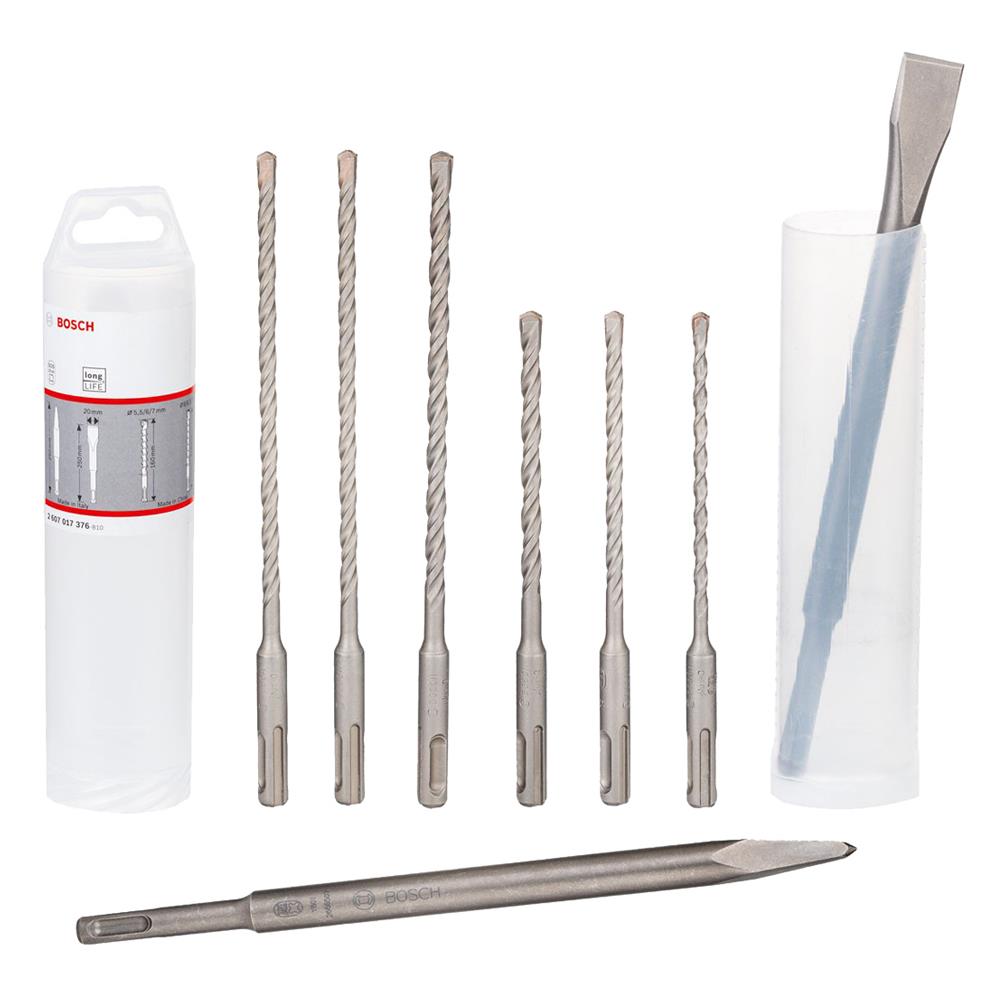 Bosch 2607017376 8 Piece SDS Plus Hammer Drill Bit and Chisel Set