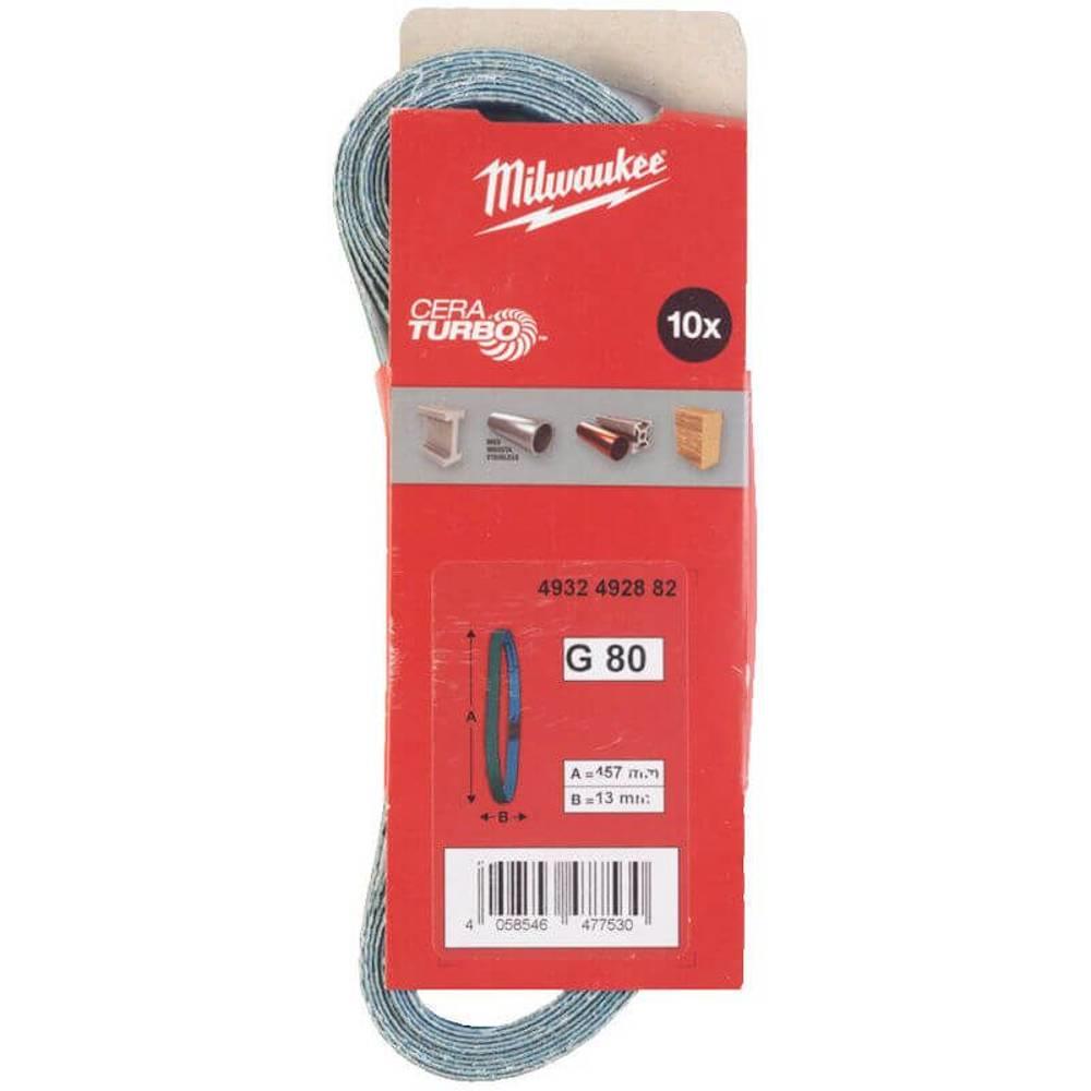Milwaukee 4932492882 80 Grit Sanding Belts, 13mm x 457mm, Pack of 10 ...