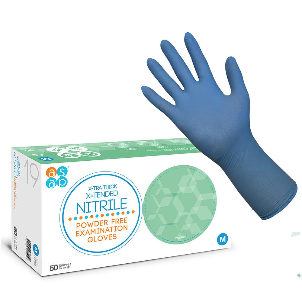 ASAP XTRA Thick XTended Nitrile Powder Free Examination Gloves, Box