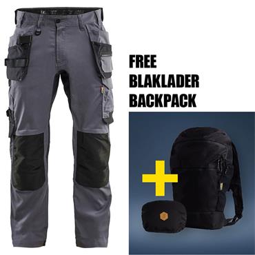 BLAKLADER 175018329600 Craftsman Trousers with Stretch, Mild Grey
